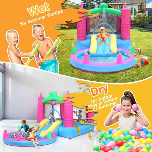 Vista 6 de Ktaxon Casa inflable de rebote con soplador de aire de 350 W, castillo para niños saltando al aire libre para patio trasero, parque, jardín