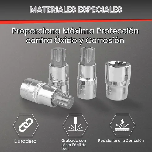 Vista 3 de EACELIY Juego de 60 piezas de dados Torx, enchufes hexagonales de estrella, acero S2 y CR-V, incluye toma Torx E (E4-E24), toma de broca Torx