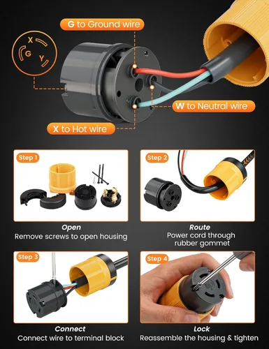 Vista 8 de MECMO Conector de bloqueo del generador NEMA L6-30R de 30A/250V con certificación ETL, enchufe macho de bloqueo giratorio de 3 puntas, conector, 30
