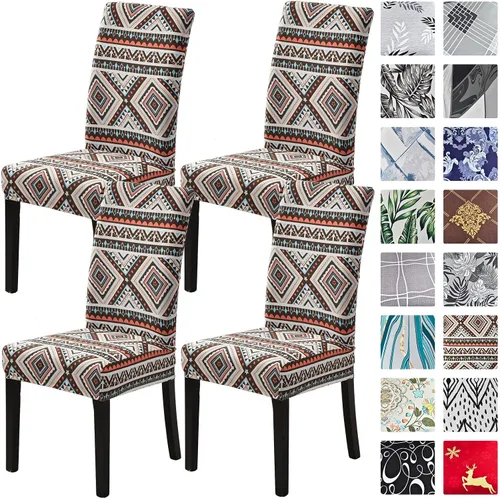Vista 44 de Juego de 4 fundas para sillas de comedor, elásticas de elastano estampadas, fundas para sillas de comedor, lavables, extraíbles para sillas Parsons