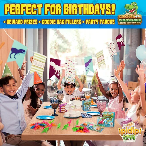 Vista 4 de IPIDIPI TOYS Dinosaurios que crecen en el agua, paquete de 25 juguetes de dinosaurios expandibles para niños, regalos de fiesta, rellenos de piñata