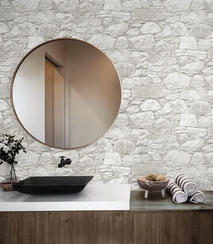 Vista 5 de Surface Style Stone Throw - Papel tapiz para despegar y pegar, (tiza)