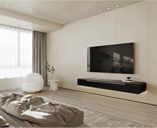 Vista 7 de FurniNova Soporte de TV flotante de alto brillo con 3 puertas, mueble de TV de 47'' montado en pared, consola bajo TV, estante de medios flotante