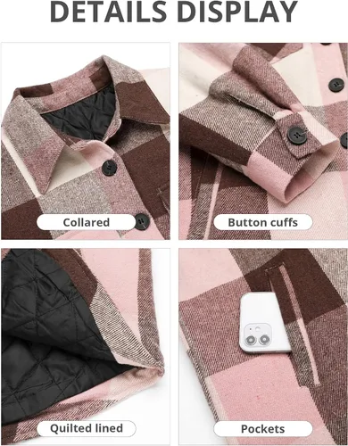 Vista 6 de GRAPENT Chaqueta acolchada con botones a cuadros de gran tamaño para mujer