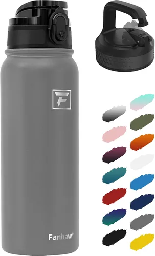 Vista 51 de Fanhaw Botella de agua térmica para llevar, apta lavavajillas, de 20 onzas, acero inoxidable, doble pared, reutilizable, a prueba de fugas y sudor