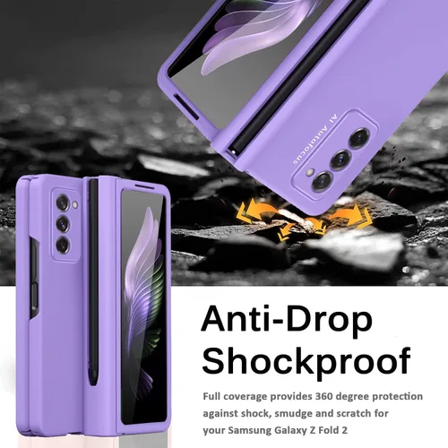 Vista 6 de Miimall Funda compatible con Samsung Galaxy Z Fold 2 con bisagra S Pen, con bisagras, lápiz capacitivo, soporte para bolígrafo + protector
