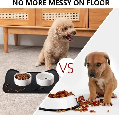 Vista 3 de IYYI Tapete de comida para gatos, tapete de silicona para comida de mascotas para el piso, tapete antideslizante impermeable para alimentación