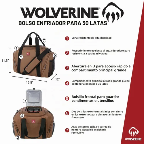 Vista 2 de Bolsas de lona con enfriador Wolverine Capacidad para 30 latas Aisladas Reutilizables Resistente Ajustable Para viajes Sitio