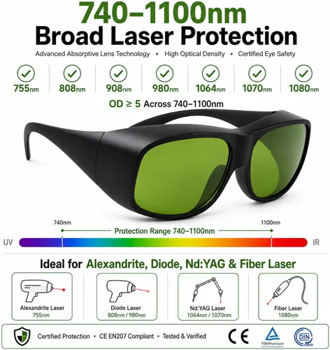 Vista 4 de LaserPair 755/808/1064nm Gafas de seguridad láser para técnicos láser Nd: YAG láser, diodo de alejandrita, 740-1100nm CE EN207, OD 5+/6+/7+