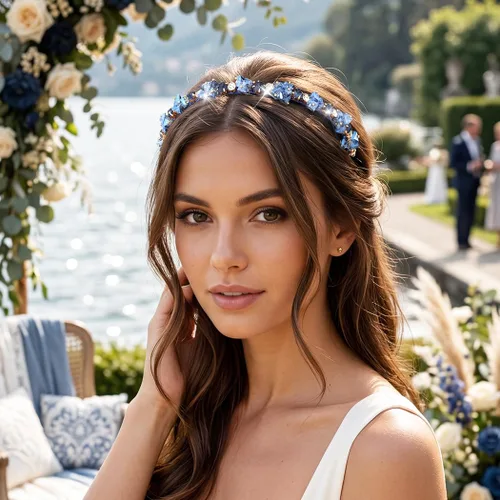 Vista 2 de Urieo Diadema de cristal con gemas azules, accesorio para el cabello de diamantes de imitación para mujer