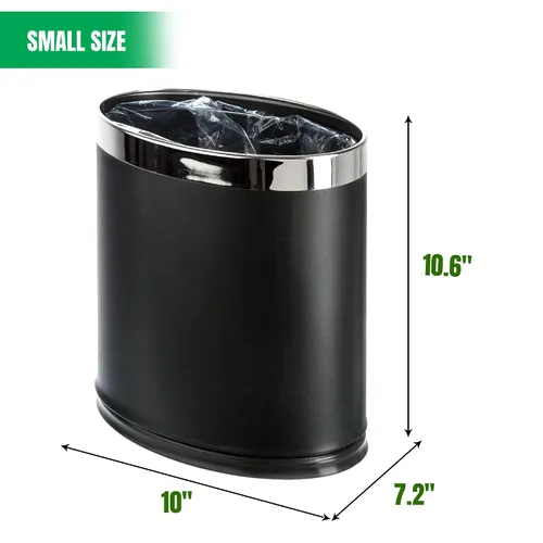 Vista 3 de Cubo de basura de metal 'Invisi-Overlap', papelera de oficina pequeña con parte superior abierta, forma ovalada (negro)