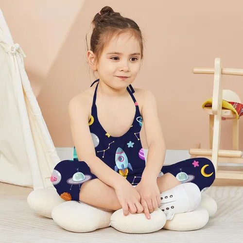 Vista 4 de Darkyazi Mono lindo de verano para niñas y niños, espalda descubierta, con correa de harén, overol con pantalones para niños pequeños, talla 2-8 años