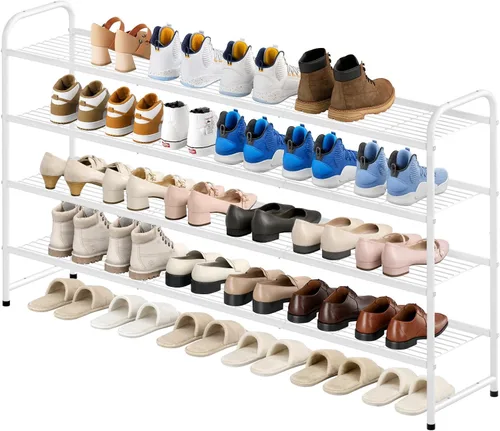 Vista 17 de KEETDY Organizador de zapatos largo de 2 niveles para armario, zapatero de metal para entrada, amplio estante apilable para zapatos con rejilla