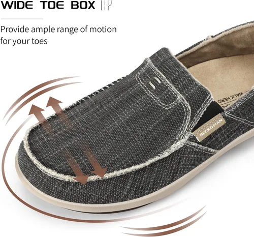 Vista 5 de Zapatos sin cordones para hombre, mocasines de lona con soporte de arco, zapatos ortopédicos casuales para fascitis plantar, zapatos para caminar