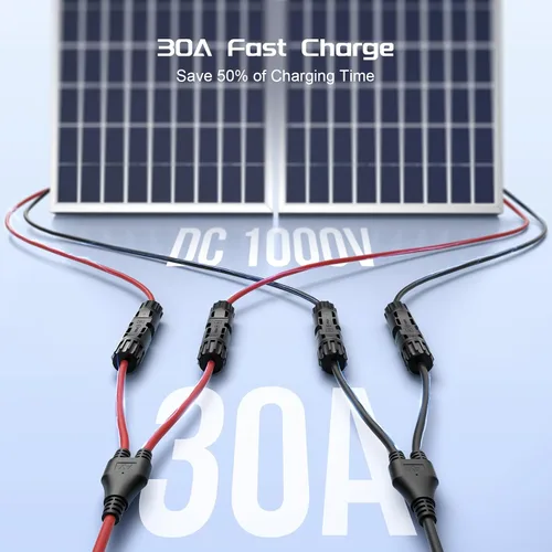 Vista 6 de Conectores solares de Bateria Power 30A en Y-Rama, cable adaptador paralelo de panel solar, conectores de cable de panel solar en par para panel