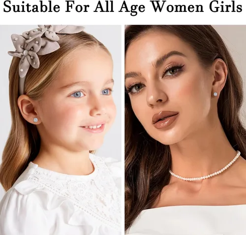 Vista 5 de SmileBelle 2 pares de aretes de perlas, aretes de titanio con parte trasera plana, rellenos de calcetín para mujer, aretes hipoalergénicos