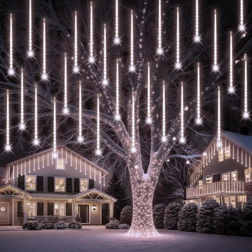 Vista 15 de PEMOTech Luces de lluvia de meteoritos para exteriores, 38.5 pies, 15 tubos de 11.8 pulgadas, 540 luces LED de Navidad al aire libre, luz