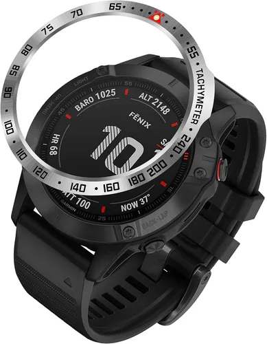 Vista 5 de Estilo de bisel compatible con Garmin Fenix 6/6 Pro Anillo de bisel de acero inoxidable Cubierta adhesiva anti arañazos y protector de colisión