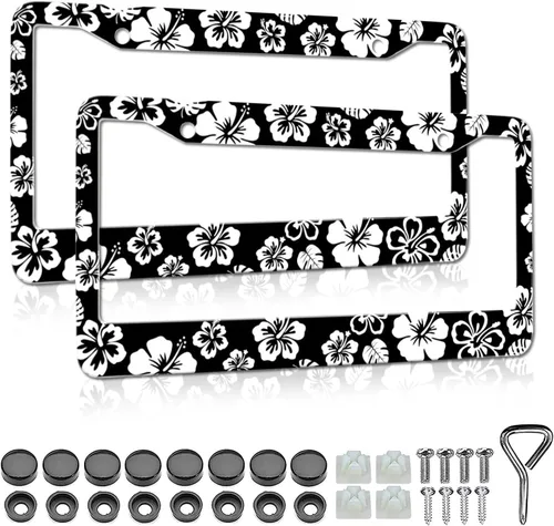 Vista 13 de Marcos para placa de matrícula con estampado de leopardo negro, paquete de 2 fundas de aluminio con estampado de animales negros, marcos