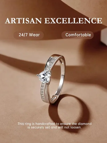 Vista 3 de AVECON Heart Cut Promise Ring for Her, 925 Sterling Silver Eternity Ring Circonita cúbica A