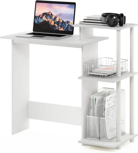 Vista 13 de Furinno EFFICIENT - Escritorio para juegos de 28.6 pulgadas de ancho con 3 estantes laterales abiertos, escritorio para computadora portátil
