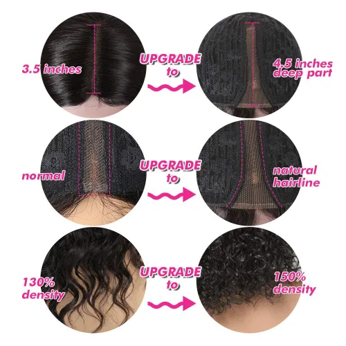 Vista 4 de Fine Plus Pelucas de cabello humano sin pegamento, pelucas rizadas de onda profunda para mujeres negras, pelucas de cabello humano con encaje