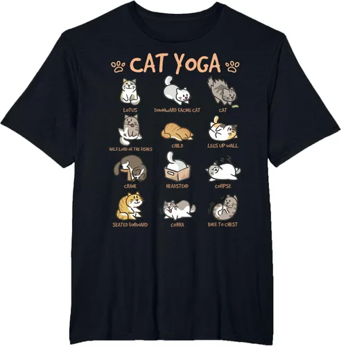 Vista 47 de Cat Yoga Poses Cats Practicing Mindfulness Meditación Kitten - Camiseta, Negro, S