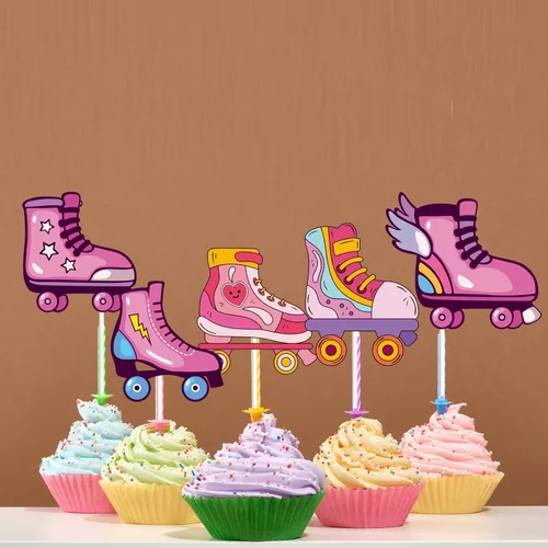 Vista 4 de 36 piezas de patines de postre para cupcakes, suministros de fiesta, decoración de fiesta de cumpleaños para niños y niñas, decoración de fiesta