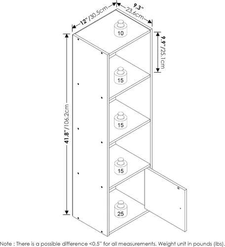 Vista 3 de Furinno Luder Estantería con armario de almacenamiento de 1 puerta, madera negra