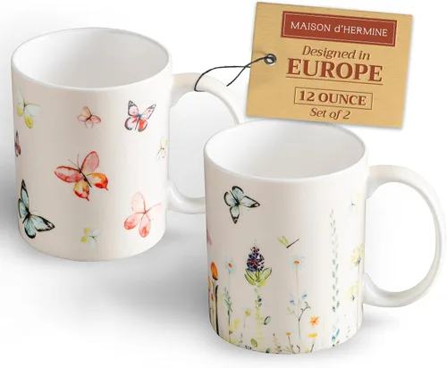 Vista 153 de Maison d' Hermine Taza de café con asas, tazas de porcelana fina de hueso, paquete de una taza de té para bebidas calientes, capuchino, latte