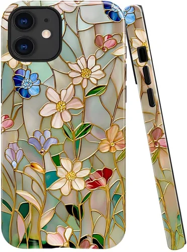 Vista 25 de Funda TnXee Compatible con iPhone 11, Funda Híbrida de 2 Capas de Prevención de Caídas con Arte Floral Colorido para Niñas y Niños