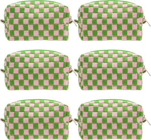 Vista 74 de PAZIMIIK Bolsa de Maquillaje a Cuadros para Bolso Portátil con Cremallera, Estuche Pequeño de Cosméticos para Accesorios de Viaje, Azul Ártico