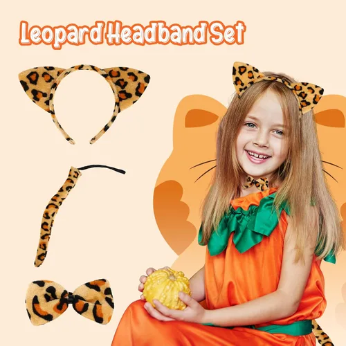 Vista 2 de Abeillo Conjunto de disfraz de animales, diadema de orejas, pajarita y cola para Halloween Cosplay