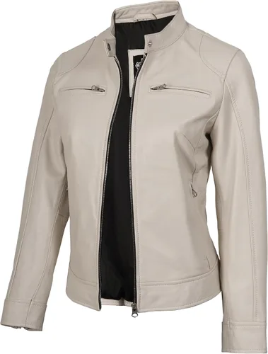 Vista 14 de Decrum Cafe Racer Chaqueta de piel de cordero real estilo motocicleta para Beige