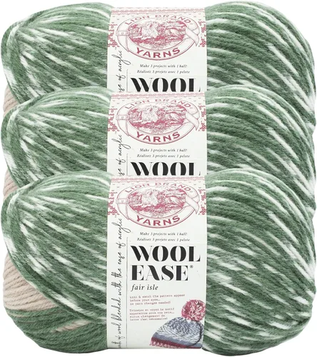 Vista 9 de Lion Brand Yarn - Ovillo de lana Wool Ease Fair Isle, hilo para tejer, color beige/oliva, 1 unidad Worsted Weight Wool Acrylic Blend Knit &