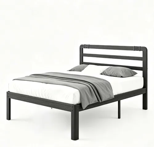 Vista 3 de ZIYOO Marco de cama de plataforma de metal individual de 18 pulgadas con cabecero, base de cama de listones de acero resistente de 1000 libras