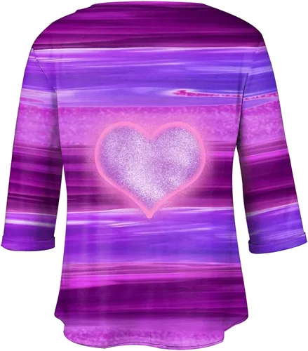 Vista 3 de FlekmanArt Camisas para mujer, cuello redondo, manga larga, talla grande, estampado para el día de San Valentín, blusas ligeras