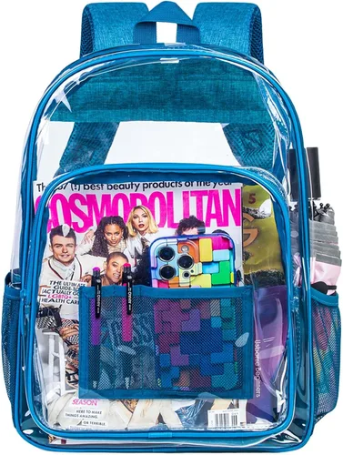 Vista 20 de AGSDON Mochila transparente, resistente bolsa transparente para libros, mochilas de PVC transparente para mujeres y hombres 17 negro transparente