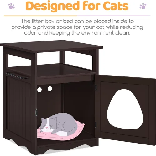Vista 4 de Yaheetech Caja de Arena para Gatos Oculta, Mueble de Caja de Arena Oculta con Estante Abierto, Baño Interior para Gatos, Gabinete de Almacenamiento