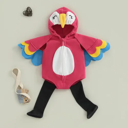 Vista 3 de Mameluco con capucha para bebé recién nacido, disfraz de Halloween, diseño de flamenco, disfraz de cosplay Rojo