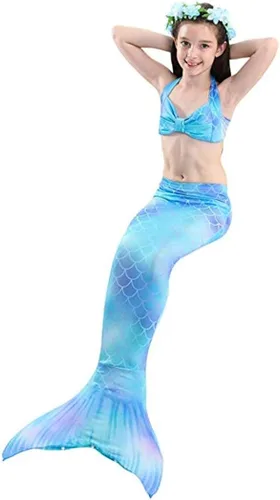 Vista 2 de Traje de baño de cola de sirena con monoaleta para niñas, conjunto de bikini