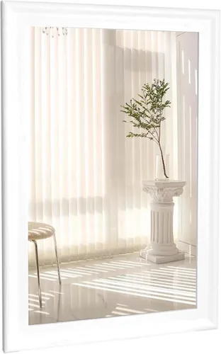 Vista 13 de CULER Espejo de pared de madera blanca para baño, espejos colgantes rectangulares de 20 x 16 pulgadas con marco de madera para sala de estar Blanco