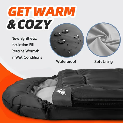 Vista 6 de MEREZA Sacos de Dormir XL para Adultos Clima Frío Saco de Dormir Grande y Ancho para Chicas y Chicos Grandes y Altos con Bolsa de Compresión