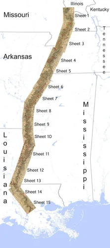 Vista 2 de Hoja 7-1944 Mapa del río Mississippi - Decoración de la casa del río Regalos de arte para pared - Póster Harold Fisk Ancient River Meander Alluvial