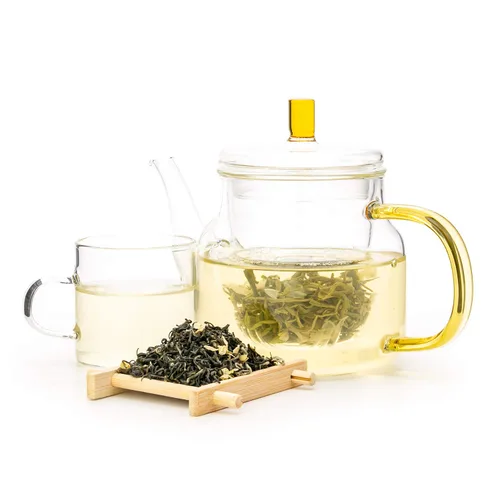 Vista 3 de Oriarm Bi Tan Piao Xue - Té verde jazmín hojas sueltas – Hojas de té verde chino con flores de jazmín – Yuqian 3er grado – 3.53 onzas (3.53 onzas)