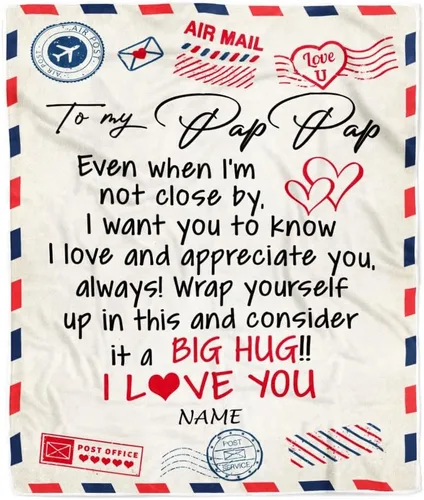 Vista 6 de Manta de forro polar personalizada con texto en inglés «To My Grandad» de Grandkids I Love You Hugs con texto en inglés «To My Grandad»