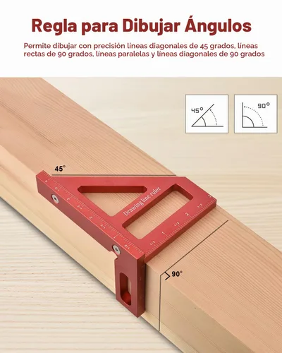 Vista 3 de Imperial 3D Multi-ángulo Regla de Medición,45/90 Grados Aleación de Aluminio Carpintería Cuadrado Transportador Cuadrado, Regla Triángulo Inglete