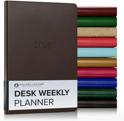 Vista 198 de Gallery Leather Planificador Semanal y Mensual Grande 2025-2026, Calendario Planificador y Cuaderno Elegantemente Encuadernado con Elegantes Bordes