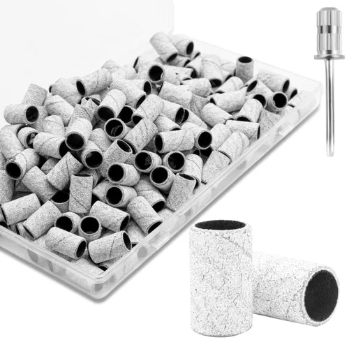 Vista 10 de Juego de bandas de lijado para taladro de uñas, 300 bandas de grano grueso y fino (100#180#240#) con brocas de mandril de 3/32 pies para manicura