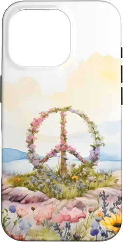 Vista 20 de Floral Peace Sign Watercolor Case for iPhone 17